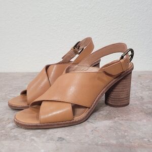 Madewell Ruthie Crisscross Brown Leather Sandal Sz 8 Cognac Leather Block Heel